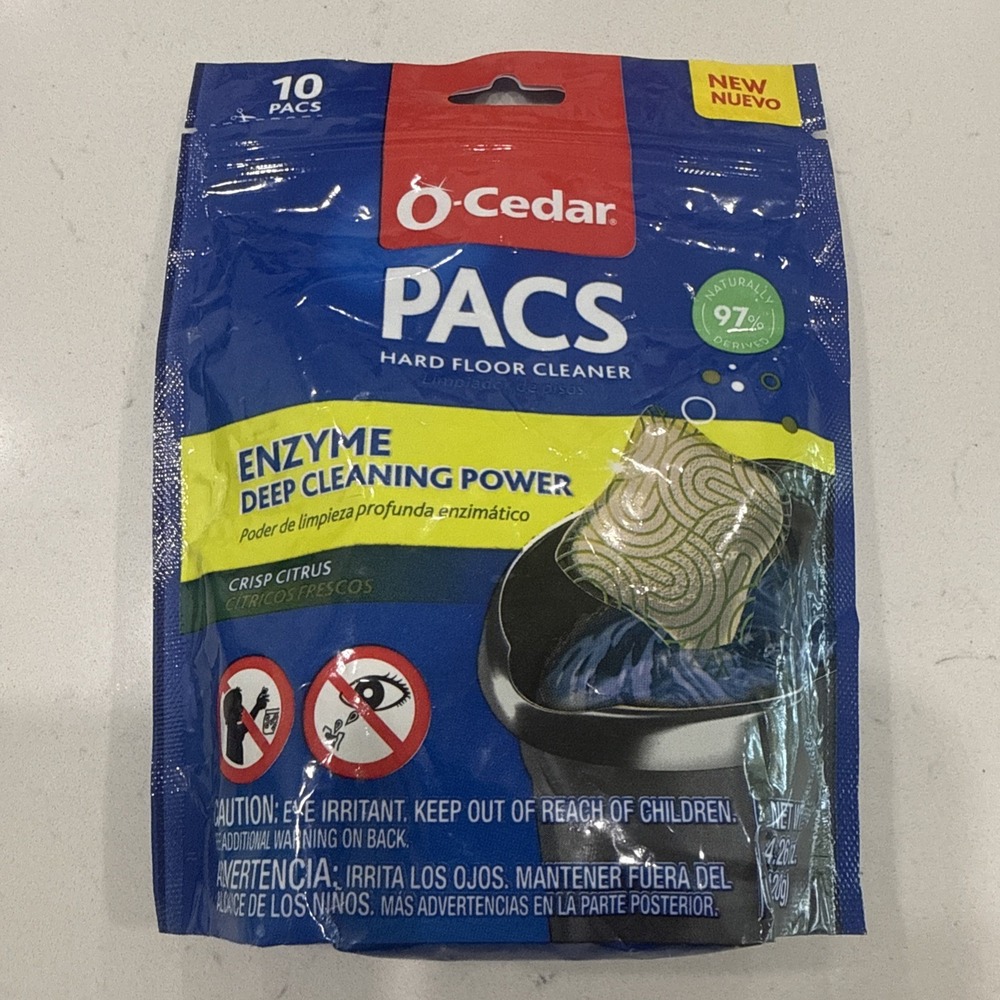 O-Cedar PACS Hard Floor Cleaner enzyme powder Crisp Citrus 10 Count 1 pack